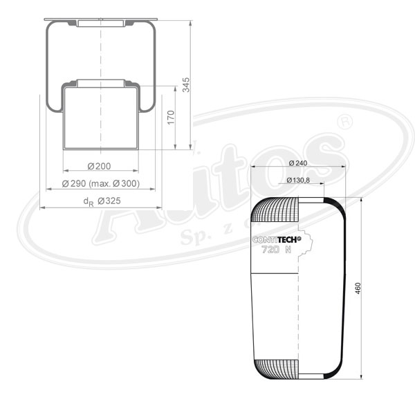 Vlnovec pérování 720N guma VOLVO, MAN, MERCEDES, BPW, NEOPLAN, DENNIS