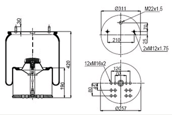 Vlnovec pérování kompletní - železný zvon BPW typ-36, MERCEDES 881