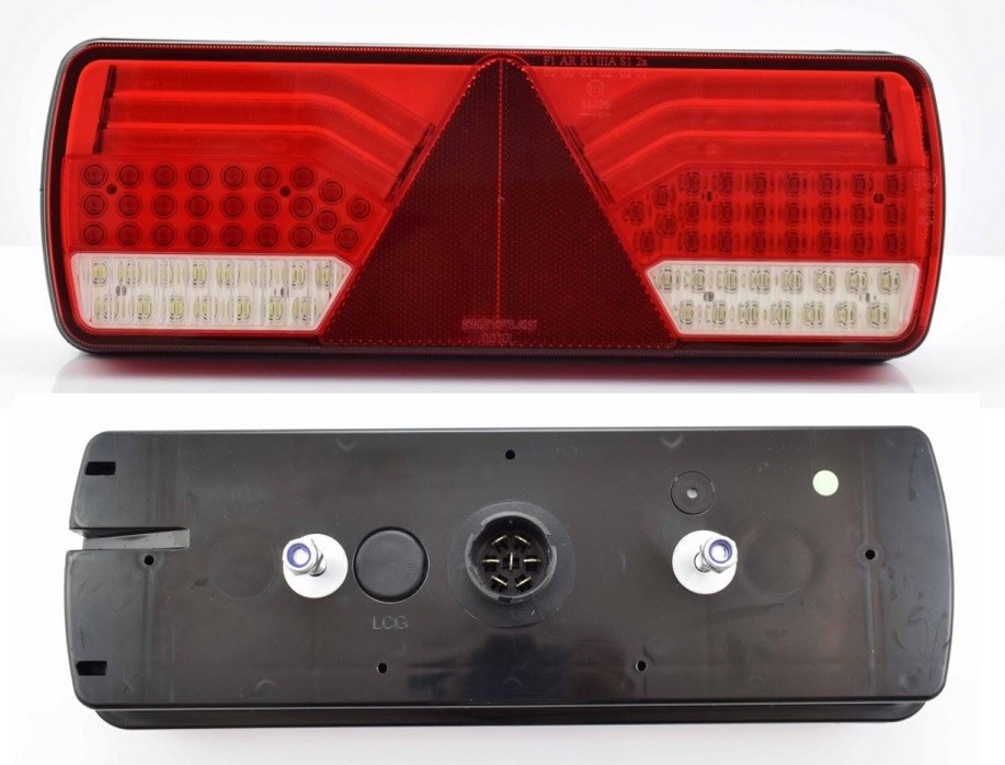 Svítilna zadní LED 24V P bez osvětlení SPZ, s trojúhelníkem, zásuvka 7pin 2xASS2