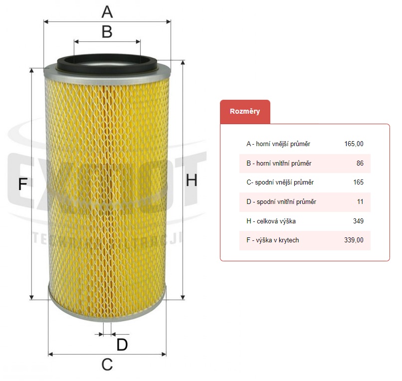 Filtr vzduchu WPO-165 AVIA A21,A31 Turbo, DAF, MAN, MERCEDES, RVI