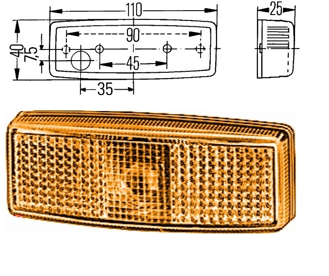 Svítilna poziční 12V/24V 5W 110x40x25 oranžová s odrazkou, T815 EURO