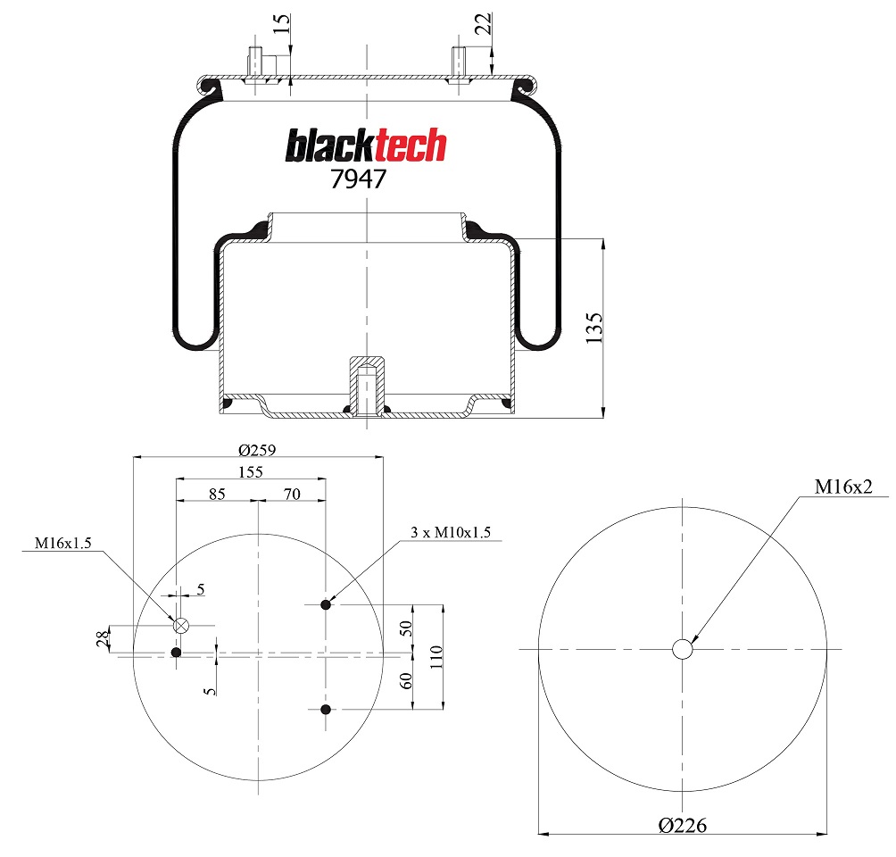 Vlnovec pérování kompletní - železný zvon ZN DAF CF65, CF75, CF85, XF95, XF105, LF45/55