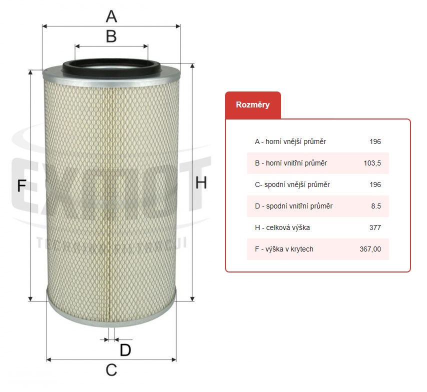 Filtr vzduchu WPO-196 DAF 95,F1900, IVECO M,MK, MERCEDES SK,NG, MAN G90,L2000