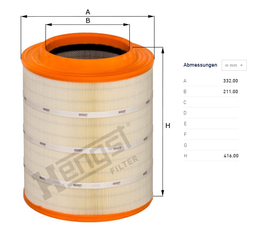 Filtr vzduchu VOLVO FH13 od 2009, RVI T-Serie Euro 5/6 od 2013