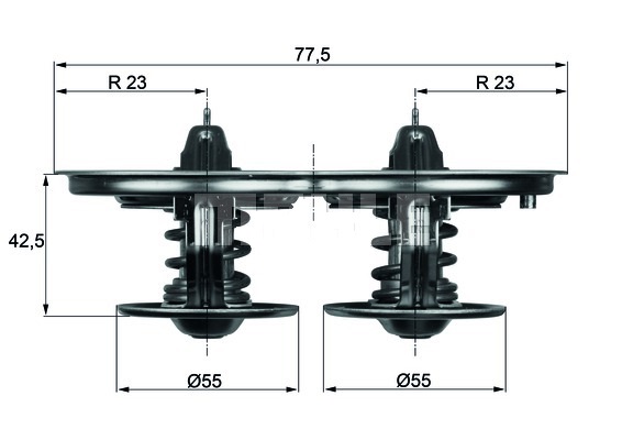 Termostat 80°C dvojitý s těsněním SCANIA P,G,R,T, 124,144 GR/GRS-900R s retardérem