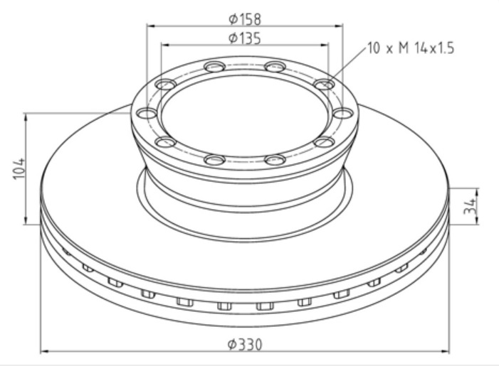 Kotouč brzdový 330x34x104 PN MAN L2000,M2000, M2000M