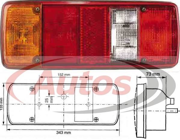 Svítilna zadní 5-dílná 343x133x73,5 L MAN, MERCEDES