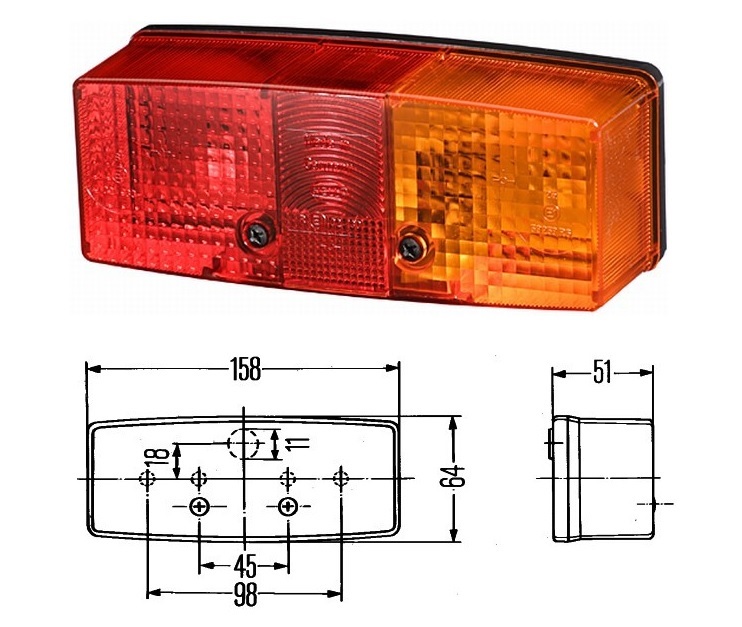 Svítilna zadní 3-dílná 12V/24V P FENDT, TEREX, LANGENDORF, KUBOTA, KOMATSU, KÄSSBOHRER