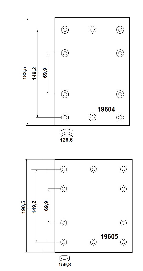 Obložení brzdové 19604,19605 Fomar 190x310 ZN ROR