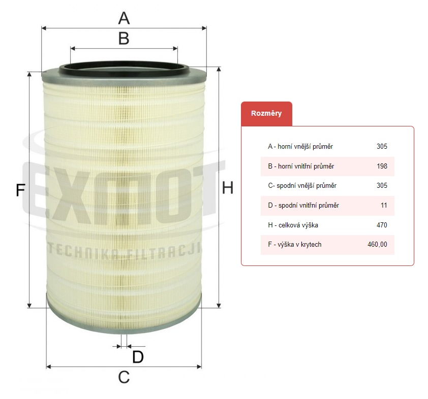 Filtr vzduchu WPO-306 IVECO E.Star, IVECO E.Tech, IRISBUS Karosa