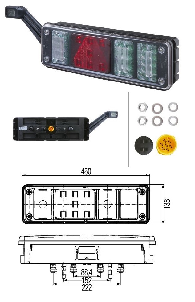 Svítilna zadní L EASYCONN NG FULL LED s trojúhelníkem a tykadlem SCHMITZ, KRONE