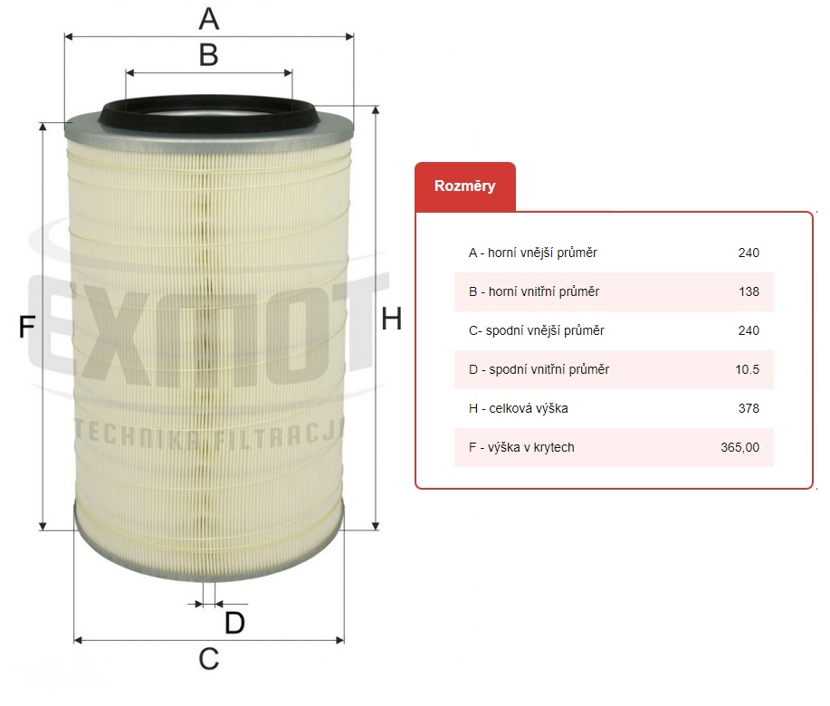 Filtr vzduchu WPO-204 MAN L2000,M2000, IVECO E.Cargo, E.Tech, DAF, SOLARIS Urbino II