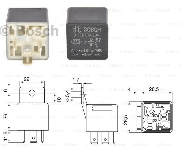 Relé spínací 24V/30A -32 Ohm MAN, MERCEDES, DAF, SCANIA, RVI, NEOPLAN