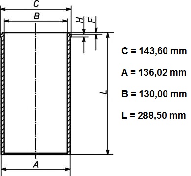 Vložka válce 130mm bez kroužků DAF 95 WS222, WS242, WS268, WS295ATi, WS295L, WS315L