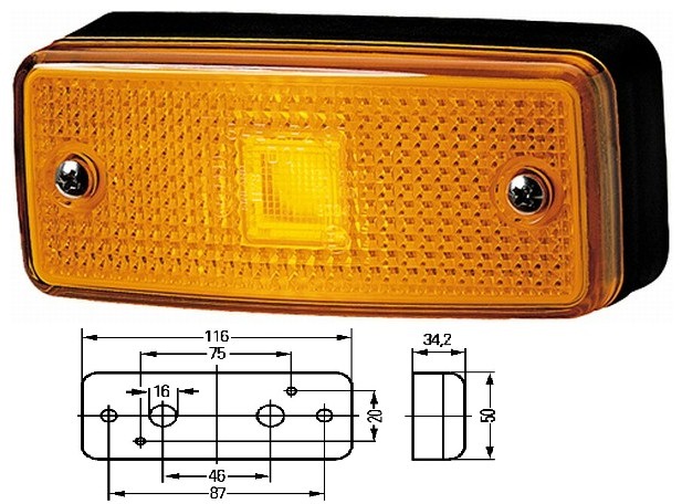 Svítilna poziční 12V/24V Ba9s 4W L/P E17 9704 žlutá