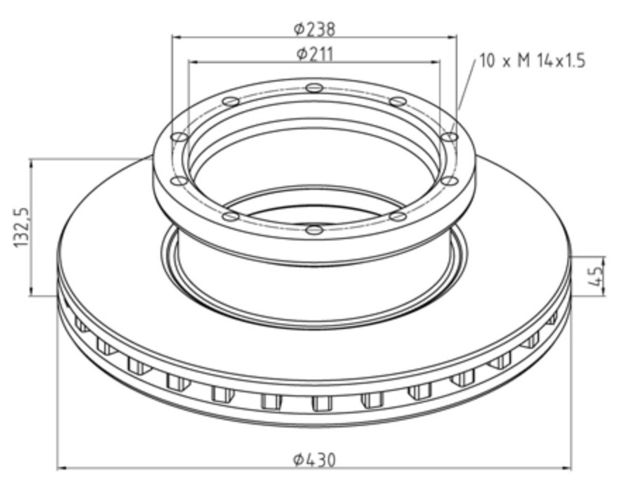 Kotouč brzdový 430x45x132,5 ZN MERCEDES Actros,Axor,Intouro,Atego,Citaro,IRISBUS