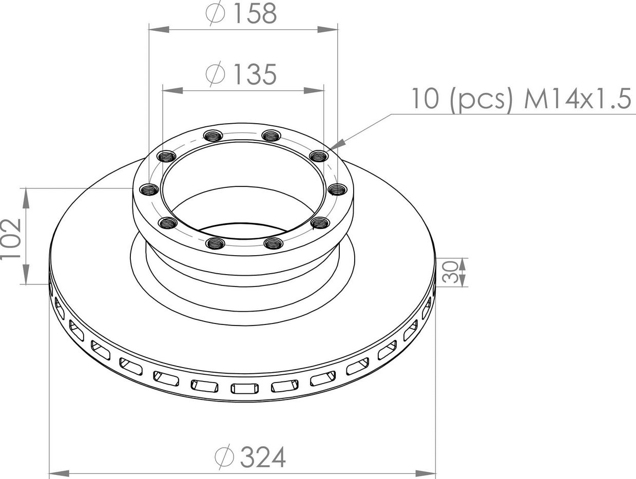 Kotouč brzdový 324x30x135x102x158 PN MAN L2000 17,5