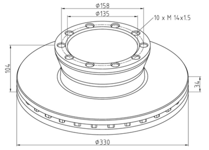 Kotouč brzdový 330x34x104 PN MAN L2000,M2000, M2000M