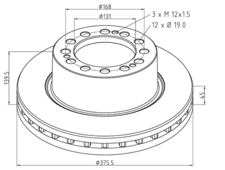 Kotouč brzdový 375,5x45x139,5 SAF Intradisc Plus,SKRZ,SKRB,SKRL Integral,SKRS,SKRZ