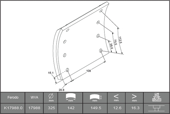 Obložení brzdové 17988 Fomar 150x325 ZN MAN L2000 do r.v.1996