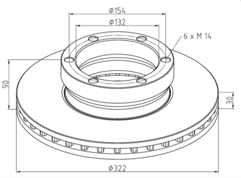 Kotouč brzdový 322x30x90 PN/ZN VOLVO FLC, FL4