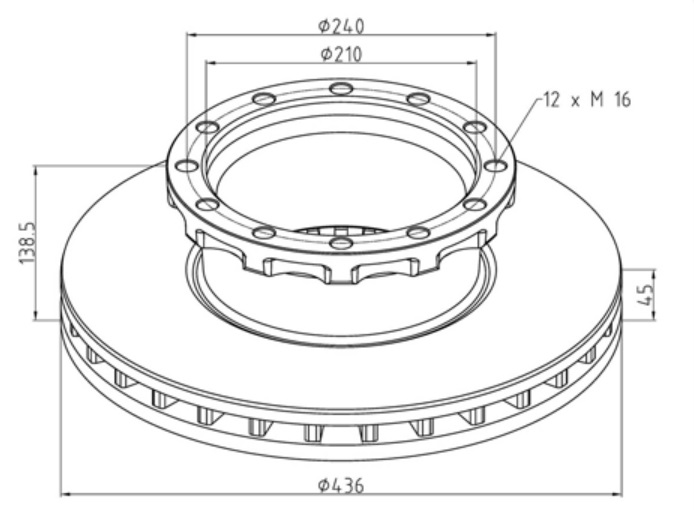 Kotouč brzdový 436x45x138,5 PN/ZN IVECO E.Star 440E, Stralis 440E, E.Tech, E.Cargo