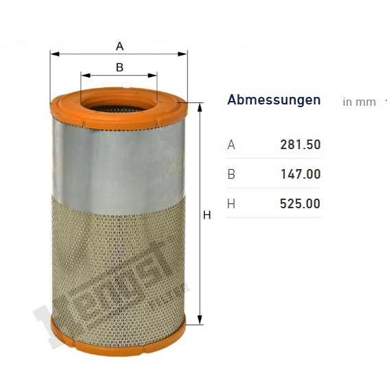 Filtr vzduchu E844L MERCEDES, KAMAZ 5000, RVI Agriculture 900, stavební stroje
