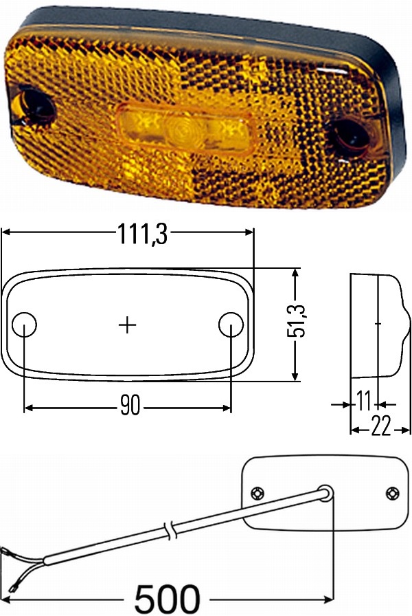 Svítilna poziční 110,8x50,8mm 24V LED oranžová s kabelem