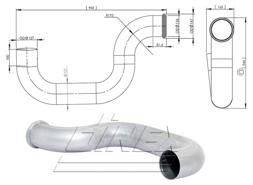 Trubka výfuku střední 900mm VOLVO FH16, FM9, FM12 FH12 Euro 5