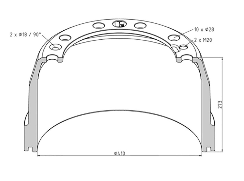 Buben brzdový 410x273 VOLVO FH12 do 2001, FH16 do 2003, Bus B12/ B10 B/BLE