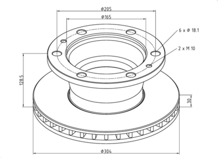 Kotouč brzdový 304x30x128,5 IVECO E.Cargo 65E,75E