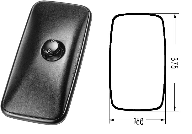 Zrcadlo hlavní 24V R2200 375x186x26 L/P MAN F90, M90, NEOPLAN Spaceliner, Cityliner. Skyli