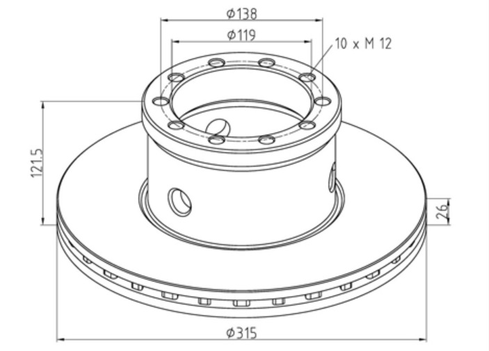 Kotouč brzdový 315x26x122 PN DAF 45,FA1000,1005,600,800 AVIA 60,70,100