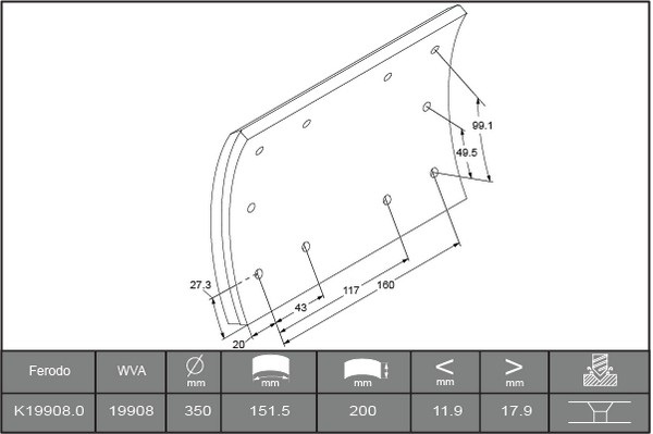 Obložení brzdové 19908.0,19909.0 Fomar 200x350 ROR 