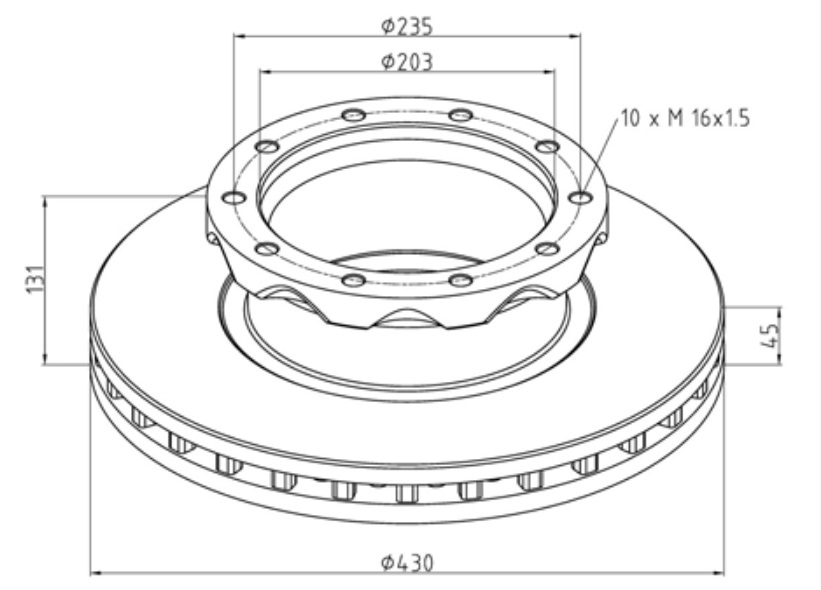 Kotouč brzdový 430x45x131 PN/ZN NEOPLAN Cityliner, Euroliner, BOVA, SOLARIS, SETRA