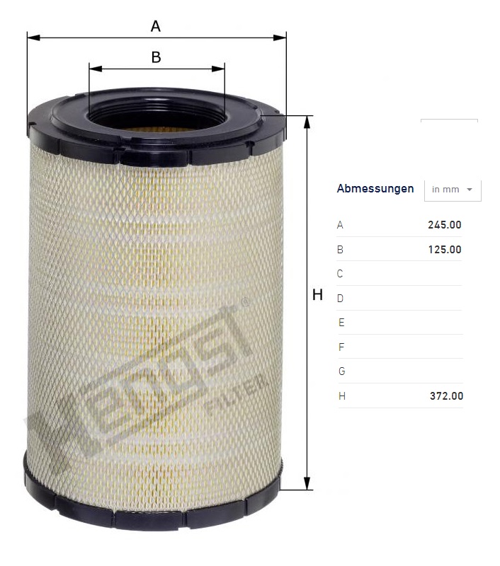 Filtr vzduchu RVI Midlum, Midlum DXi5/7, VOLVO FE II, L II od 2006, FE III, FL III od 2013