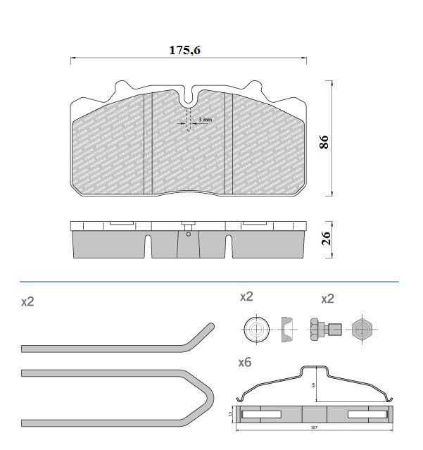 Deska brzdová 29088 Fomar 175x86x26 DAF 45, RVI Midlum, IVECO E.Cargo,Tector, MAN L2000