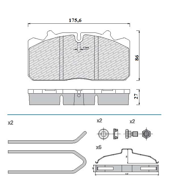 Deska brzdová 29091 Fomar 176x82x27 MAN L2000,M2000 ,DAF LF45,RVI Midlum