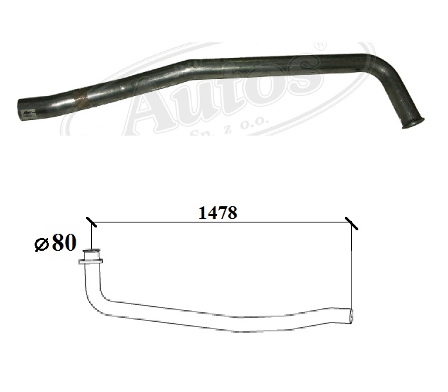 Trubka výfuku přední 1478x80 MAN M2000, L2000 Low Cost motor D0826