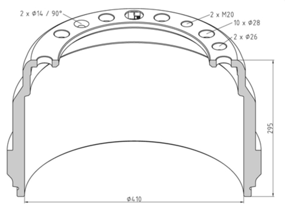 Buben brzdový 410x295 ZN VOLVO FH12,FH16,FL10, FL12,FM12,FM7,FM9, NH12, NL12