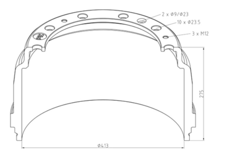Buben brzdový 413x275 PN/ZN SCANIA P,G,R,T, 94,114,124,144,164