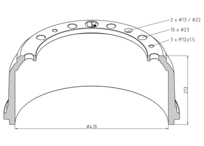 Buben brzdový 410x213 PN/ZN MERCEDES 1625/1919/1922/1924, MAN E2000,F2000,E90
