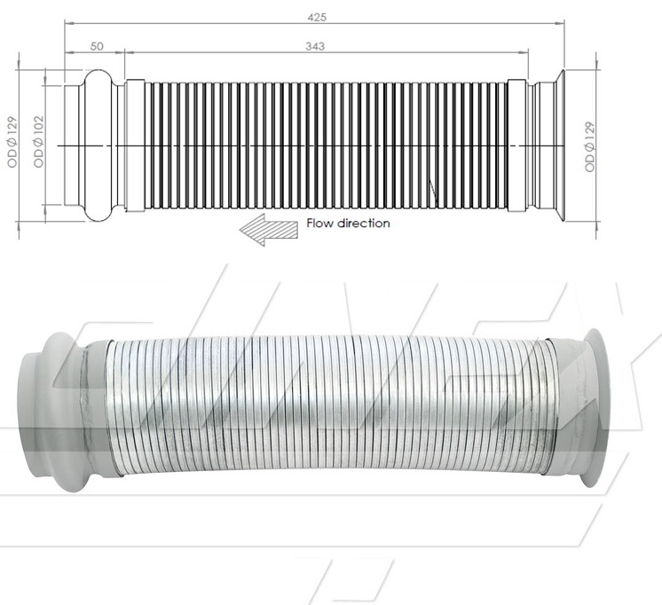 Trubka výfuku - pružný díl 425mm RVI Premium Euro 2 od 04.1996