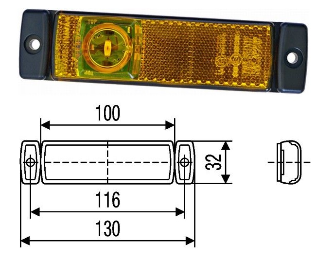 Svítilna poziční 24V 1xLED L/P oranžová, se světlem zpátečky, kabel 1,5m