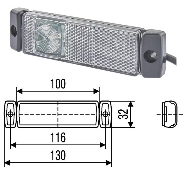 Svítilna poziční 24V 1W 1xLED s odrazkou, bílá, kabel 0,5m