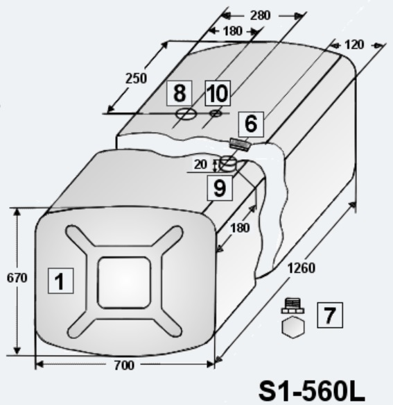 Nádrž paliva 560 l /670x700x1260 Fe SCANIA 113