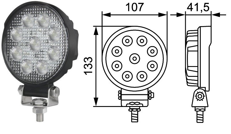 Světlomet pracovní 12V/24V 15W 9xLED 1500 lm, kabel 800mm