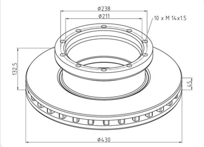 Kotouč brzdový 430x45x132,5 PN/ZN MERCEDES Actros, Axor, Intouro, Atego,Citaro, IRISBUS  