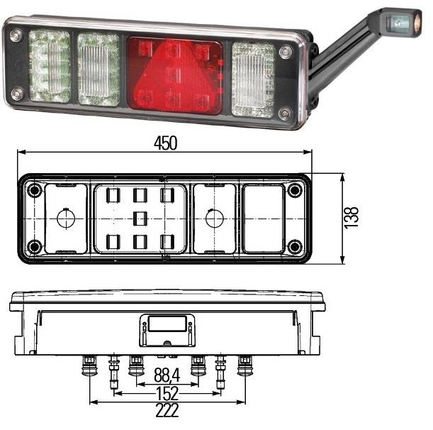 Svítilna zadní P EASYCONN NG FULL LED s trojúhelníkem a pozičkou SCHMITZ, KRONE 