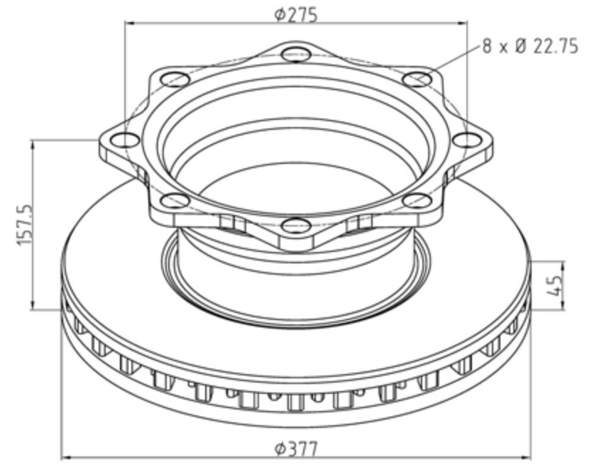 Kotouč brzdový 377x45x157 SAF SKRS 11019K /SKRZ 11019K / 9019K /
